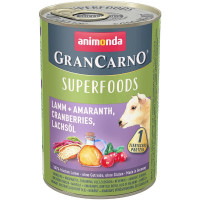 Вологий корм для дорослих собак Animonda GranCarno Superfoods ягня та амарант журавлина олія з лосося 400 г для дорослих собак з ягням амарантом журавлиною та лососевою олією